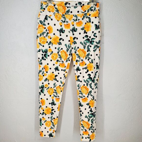 Venus Polka Dot Yellow Floral Print Skinny Leggings Jeans Jeggings Size Medium - Picture 1 of 5